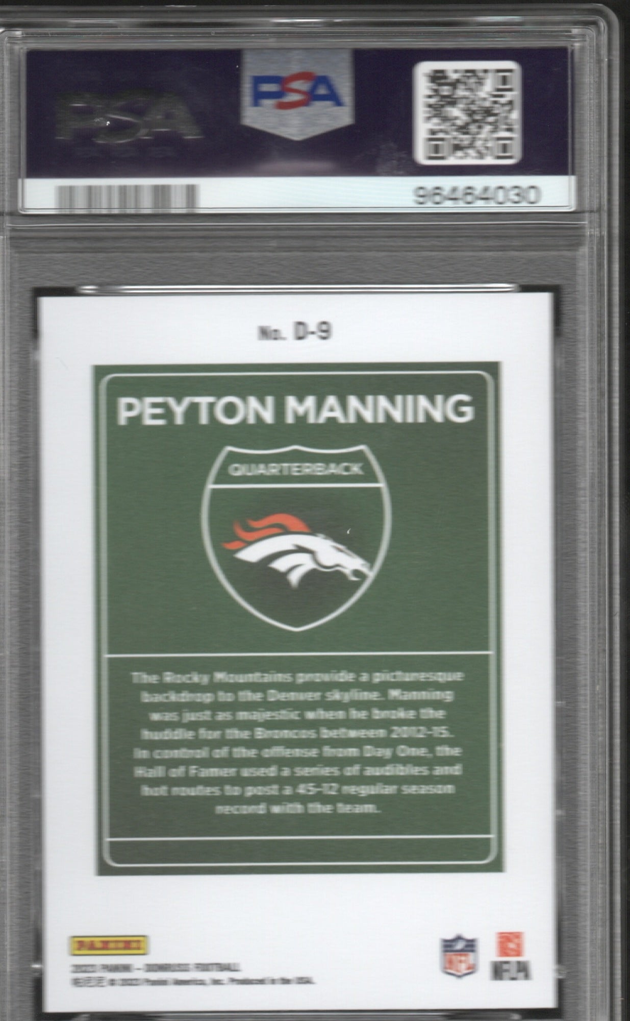 2023 Panini Donruss Downtown #D-9 Peyton Manning PSA 10