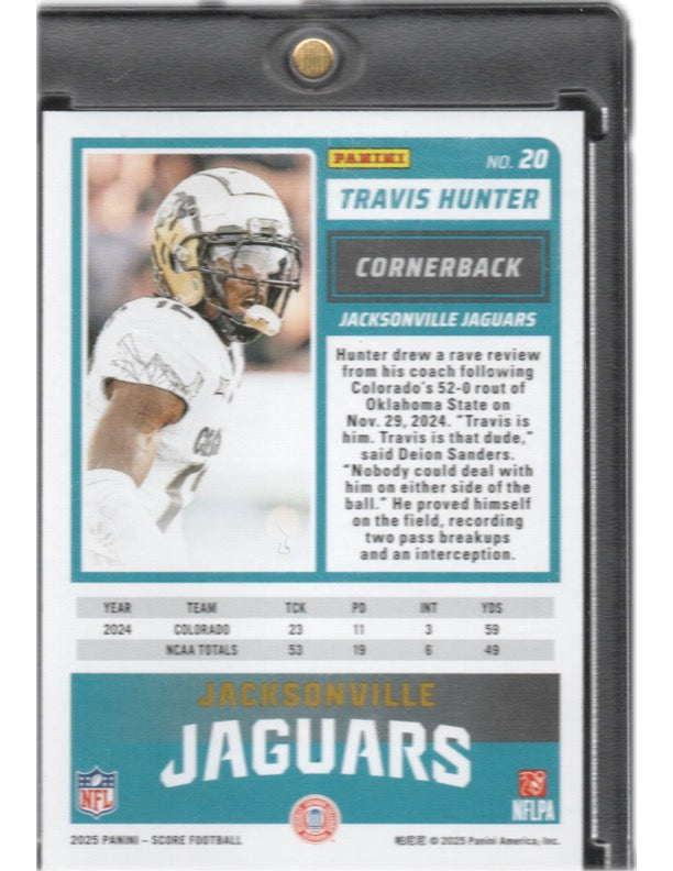 2025 Score Travis Hunter Rookie Blue SSP 62/100 Jacksonville Jaguars